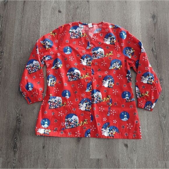 Disney Mickey and Friends Long Sleeve Christmas Scrub Top XL - Picture 1 of 6